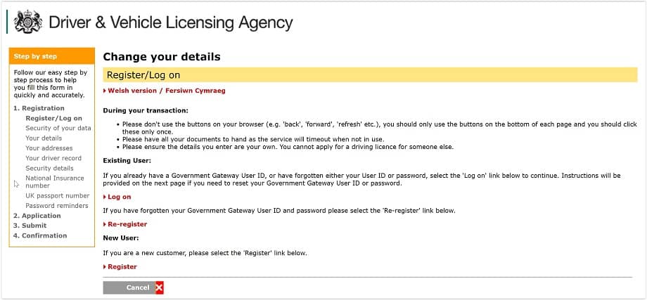 d1 driving licence form return address